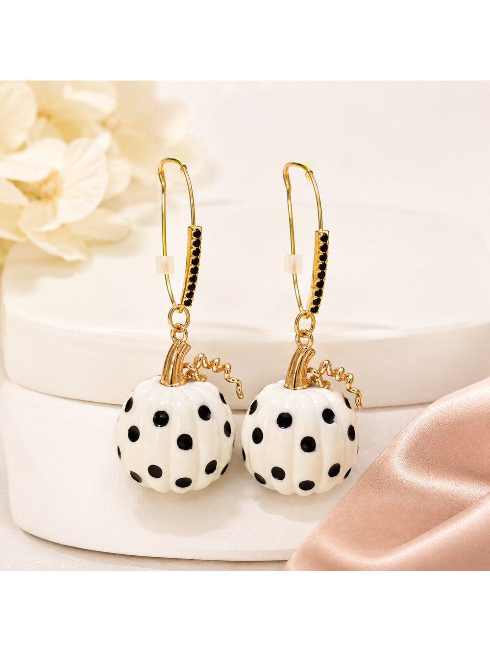 Betsey Johnson Halloween White Black Pumpkin Earrings